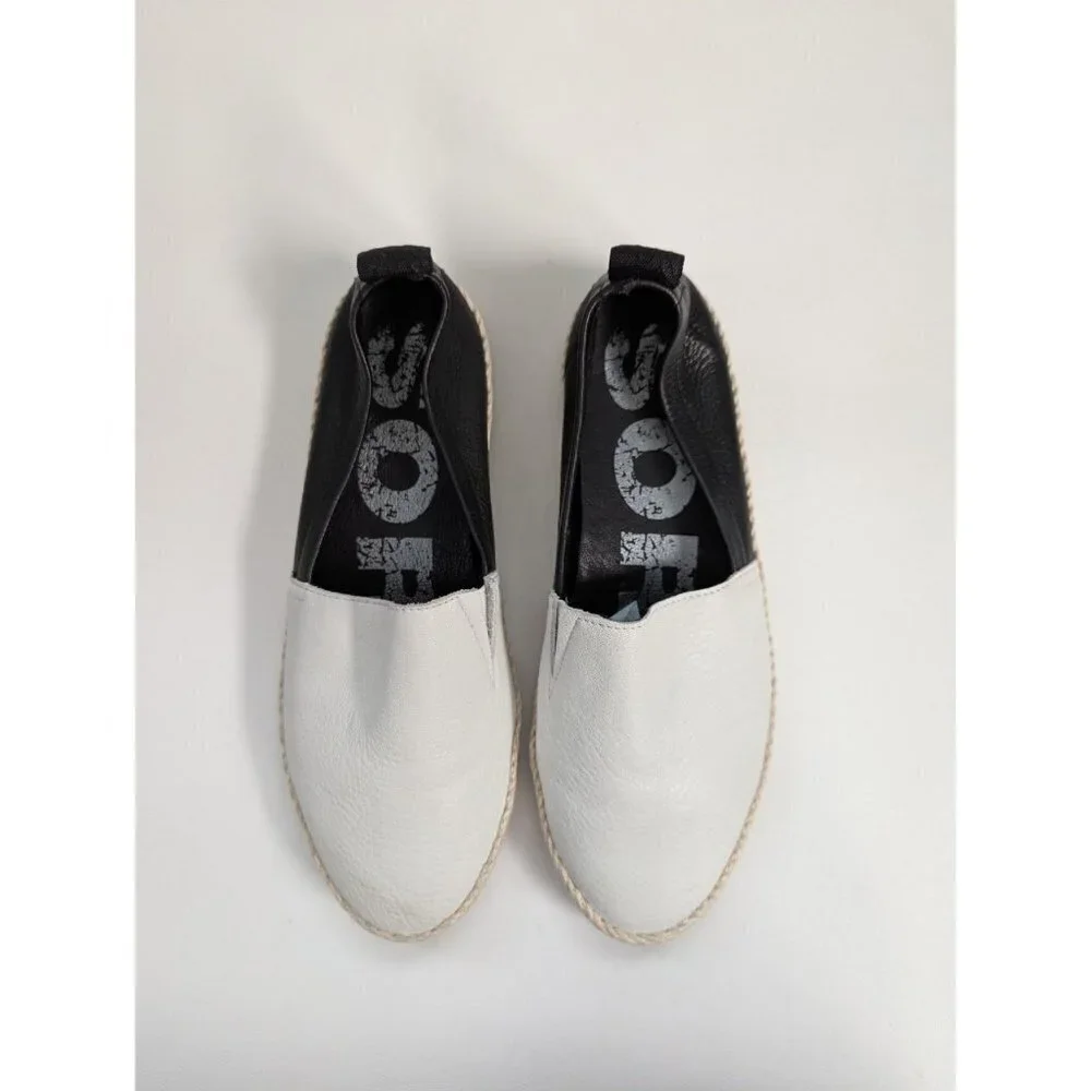 Sorel Ella Jute Leather Slip On Espadrilles Black And White Size 8.5